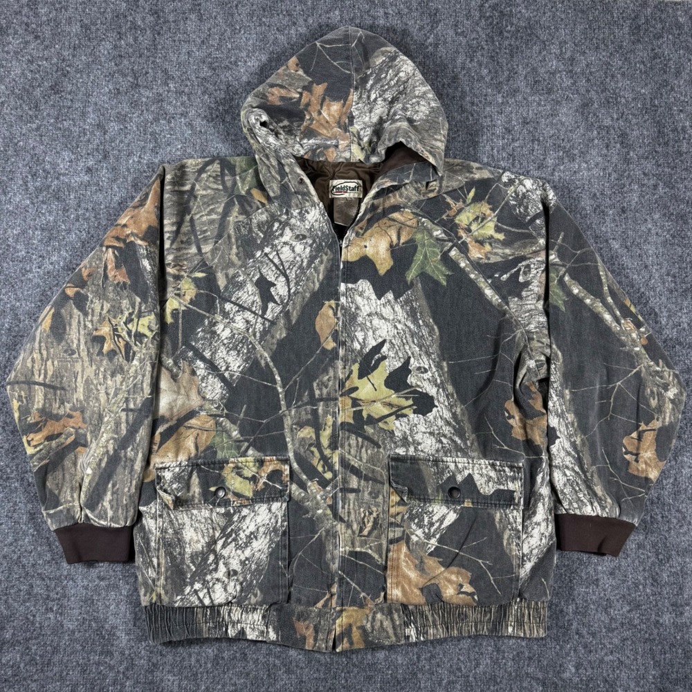 FieldStaff Mossy Oak Bomber Jacket Mens XL Camo Insulated Hooded Break-Up